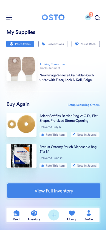 OSTO inventory and supplies screen