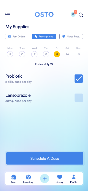 OSTO supply and medication reminders screen